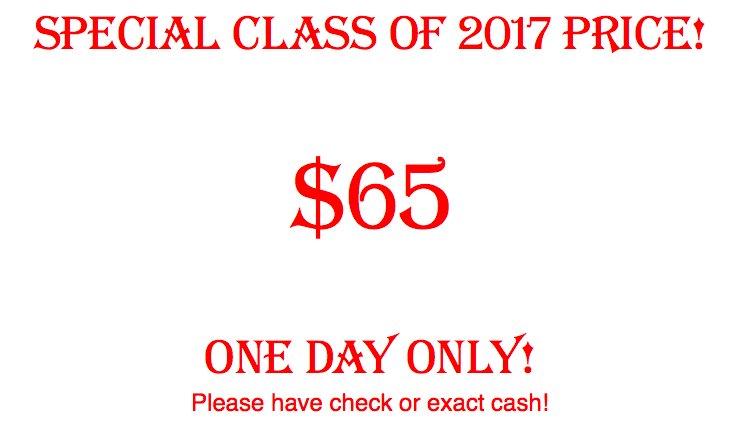 englishteacher8's tweet photo. @gooch2017 Special price at graduation practice only! https://t.co/d13zyisy0a