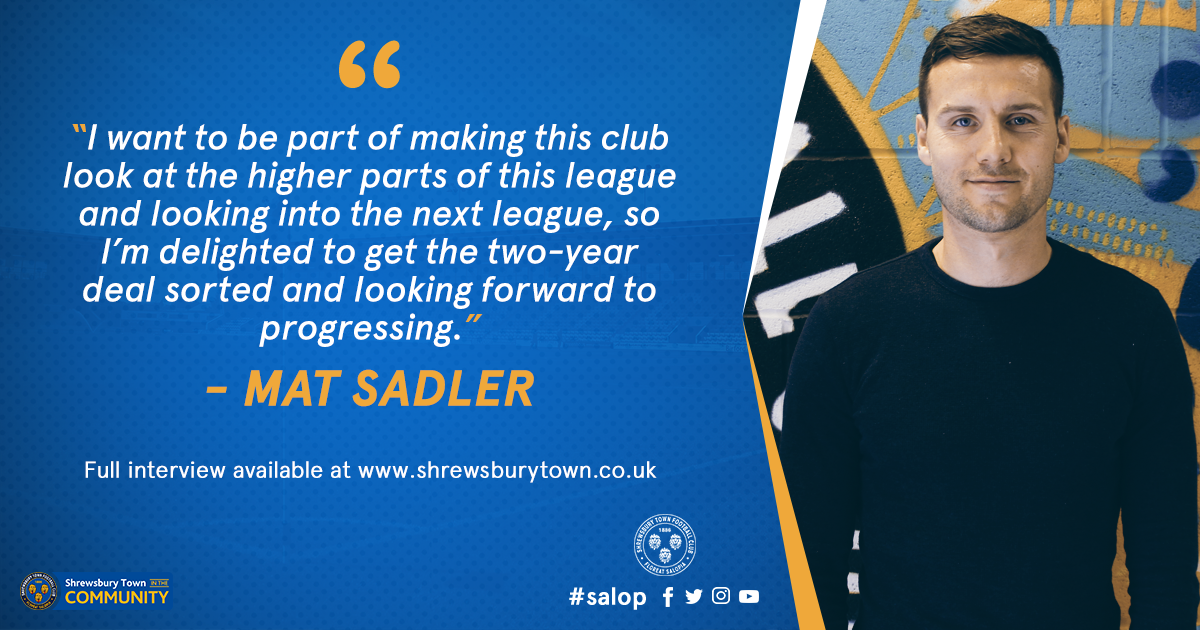 shrewsburytown's tweet image. DONE DEAL: 32 year-old Defender Mat Sadler is delighted to commit his future to Shrewsbury Town #salop 

&amp;gt; shrewsburytown.com/news/2017/may/…