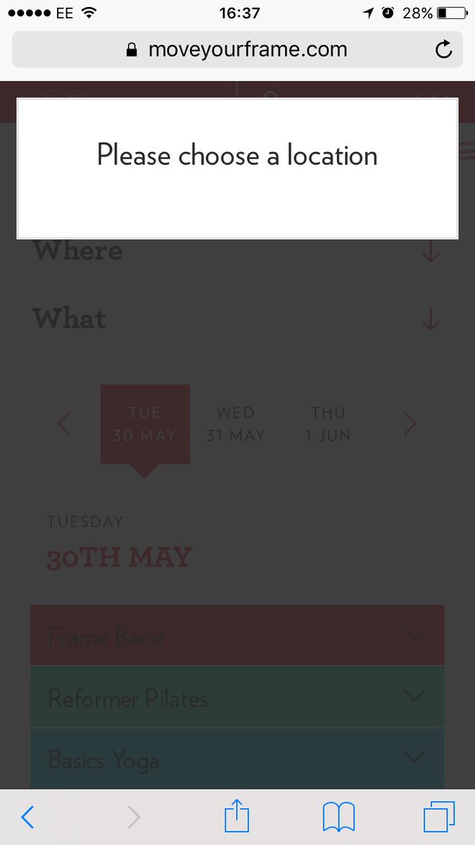 katewers's tweet photo. @MoveYourFRAME Help! Having some issues with you site - keep getting the below pop up but can't actually choose a location? https://t.co/oMN8OdqfLs