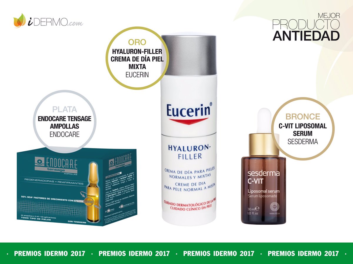 idermo_es's tweet photo. Ganadores Mejor Producto Antiedad #PremiosiDermo17  #Eucerin ORO #Endocare PLATA #Sesderma BRONCE ¡Felicidades! https://t.co/Wl1IYd74qi https://t.co/Z1pfsTB9ef