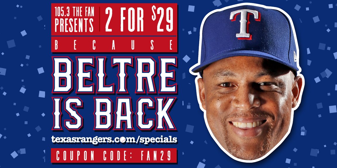 Rangers's tweet photo. #BeltreIsBack and you can get 2 tickets for $29: https://t.co/7eVHPvuVFR https://t.co/FxOtQLhXZs