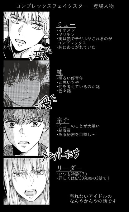 今月も無事…〆切の山を越えることができそうです…6月は色々告知できる予感がしています!息抜きにgateauさまで連載(偶数月)してる話のザックリ人物紹介を作ったので貼ります～ 