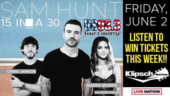 US933's tweet photo. ReTweet this post to win @SamHuntMusic tickets he is coming to the @KMClivenation with @MarenMorris and @janson_chris #RetweetForSeats https://t.co/2YpUqvGWDS