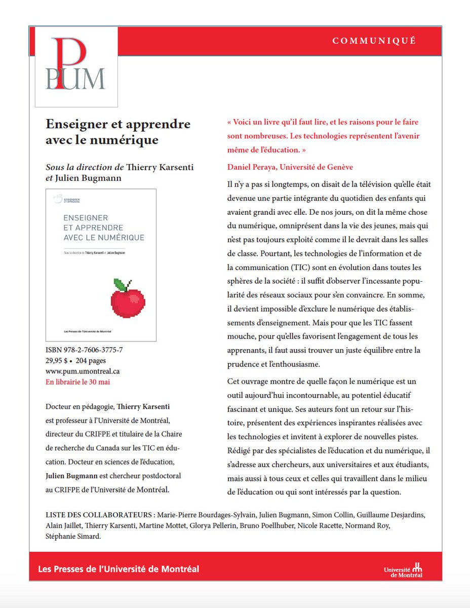 GRIIPTIC's tweet photo. Nouvelle parution: Enseigner et apprendre avec le numérique, sous la direction de @thierryUdM et @Bug_Jul #TIC #techno #EDU https://t.co/ZBaWZF0eDv