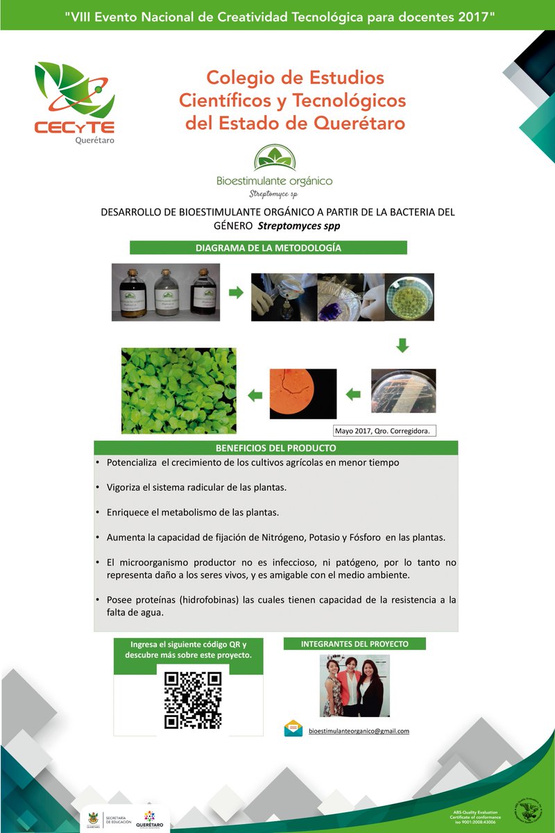 CECYTEQueretaro's tweet photo. Éxito también al Proyecto:"Desarrollo Bioestimulante Orgánico a partir de La Bacteria del Género Streptomyces spp" #OrgulloCECyTEQro #CNCIT https://t.co/9qKzjP3PCZ