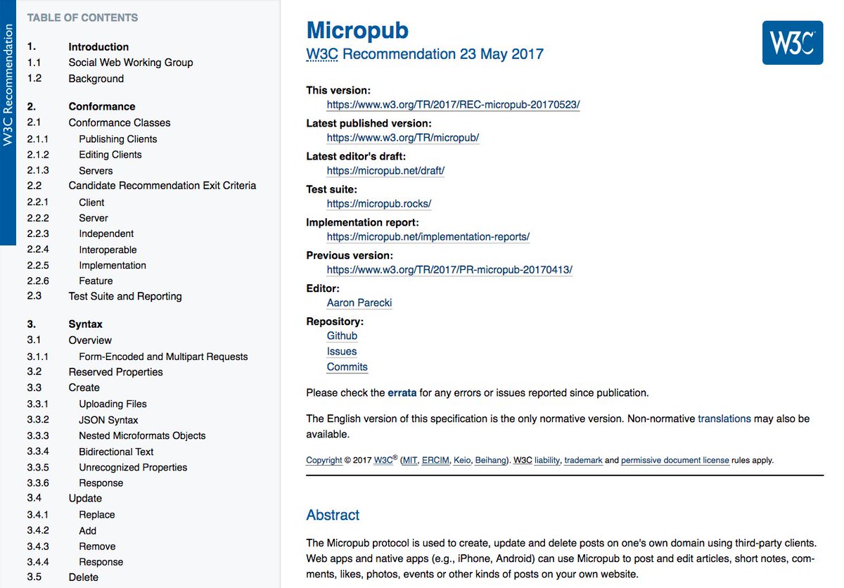 I'm excited to announce that Micropub is now a @W3C Recommendation! #indieweb aaronparecki.com/2017/05/30/1/w…