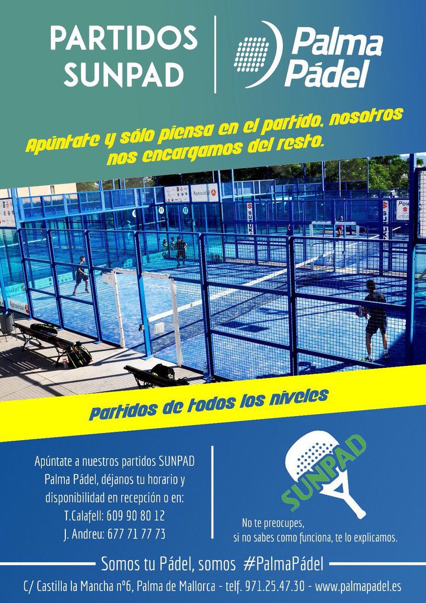 PalmaPadel's tweet photo. ¡Partidos #SUNPAD! ➡️ ¡Tú juega a #pádel, nosotros nos ocupamos del resto!
Somos #PalmaPadel https://t.co/WN5aRH96Ul
