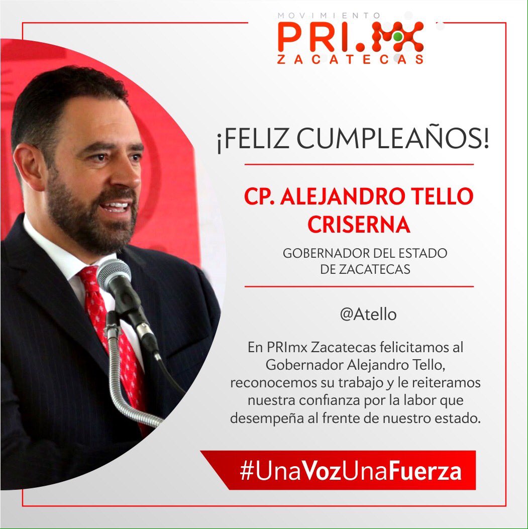 SaraiArango's tweet photo. Felicidades Gdor. @ATelloC por su cumpleaños y el incansable esfuerzo al frente de #Zacatecas reciba un abrazo de la familia @PRIMXZacatecas https://t.co/91XZnSQH9x