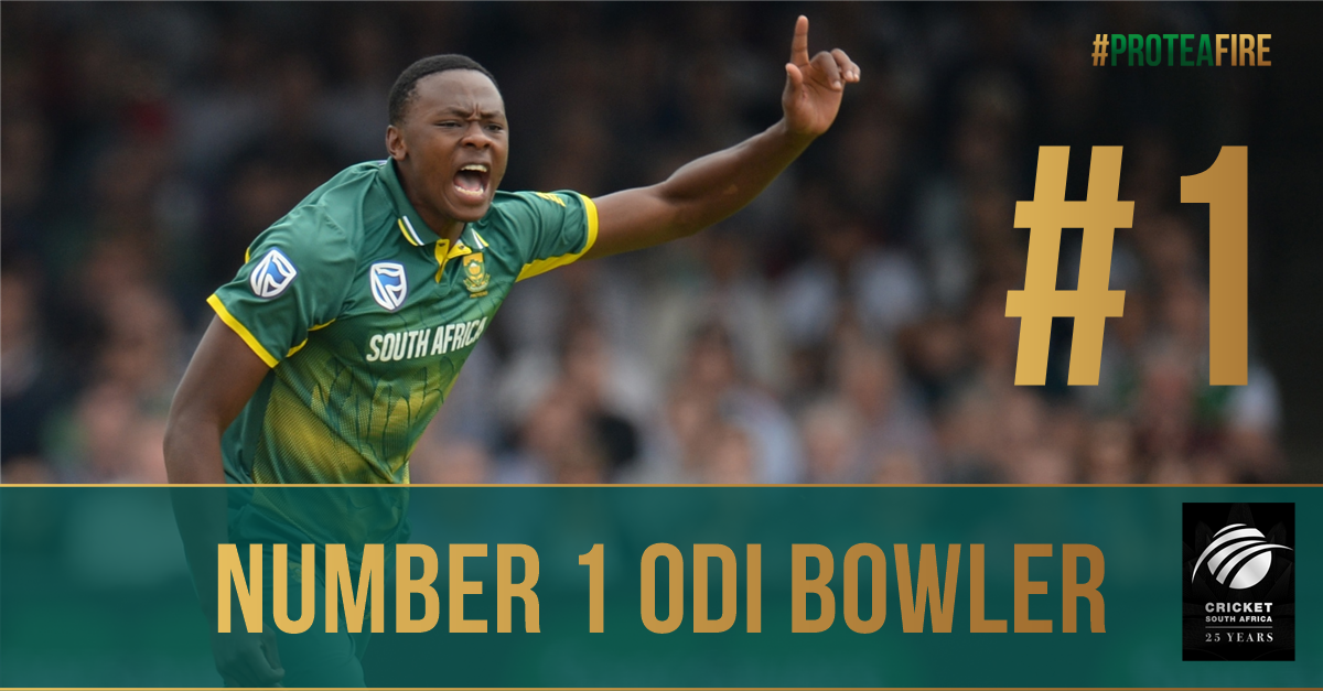 ProteasMenCSA's tweet photo. ICYMI: @KagisoRabada25 is the number 1 ODI bowler in the world! #ProteaFire https://t.co/8Zx2bm8yp6 https://t.co/EFJsrufrxk