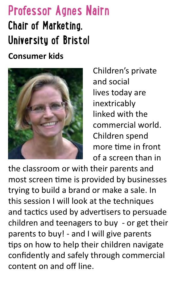 Professor Agnes Nairn will be talking about the commercialisation of childhood on the Saturday of IFC2017 festivalofchildhood.com <a href="/INTFC2017/">Int Fest Childhood</a>