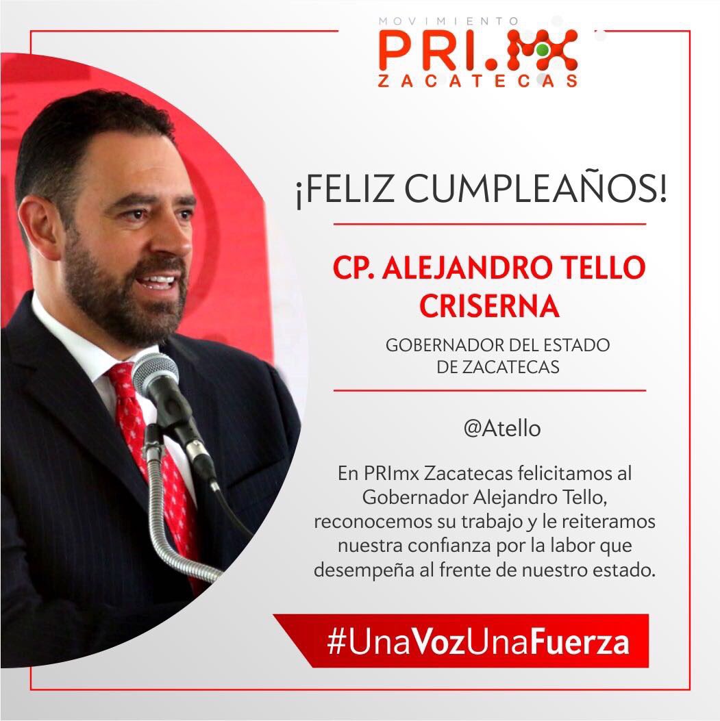 Dritli's tweet photo. Feliz cumpleaños al Gdor. De Zacatecas @ATelloC reciba un fuerte abrazo y los mejores deseos en este su día. ¡Felicidades! #AbrazoDigital https://t.co/Op8g2aOIjb