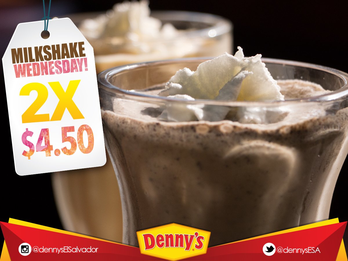 DennysESA's tweet photo. Hoy comparte 2 milkshakes por $4.50. #MilkshakeWednesday https://t.co/fjlv3x9i3G