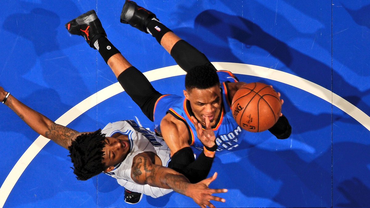 okcthunder's tweet photo. 57p-13r-11a vs Magic. 
Highest-scoring triple-double in NBA #hist0ry. RT if you think that's the #PerformanceOfTheYear Russell Westbrook https://t.co/AEPjYKZ4rb