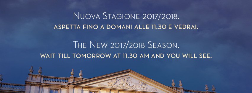 teatroallascala's tweet photo. Tomorrow from 11.30am follow the presentation of our new 2017/2018 Season on FB https://t.co/qpE0BkJReK and Youtube https://t.co/Glz8IU5ZiW https://t.co/ddqkp9r88X