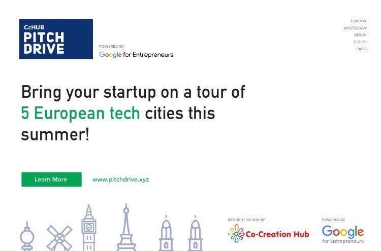 <a href="/Cc_HUB/">Co-creation HUB (CcHUB) Limited (RC 918335)</a> &amp; <a href="/GoogleForEntrep/">GoogleforEntrep</a> launch #PitchDrive, 15 startups, 3 weeks, 5 European cities, pitch to 300+ investors. pitchdrive.xyz