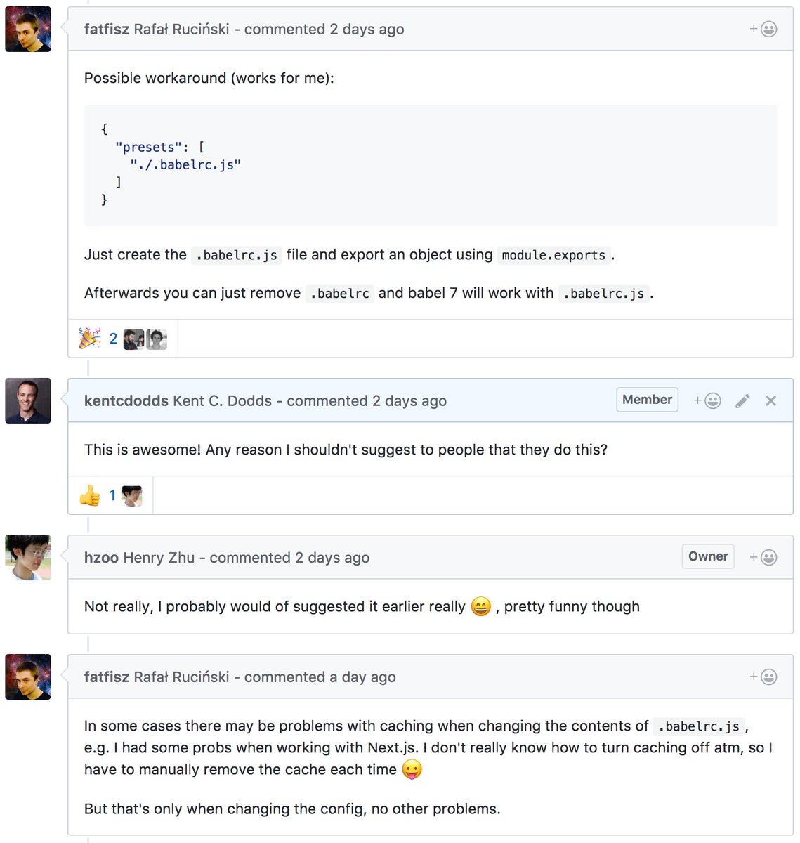screenshot of the babelrc workaround.