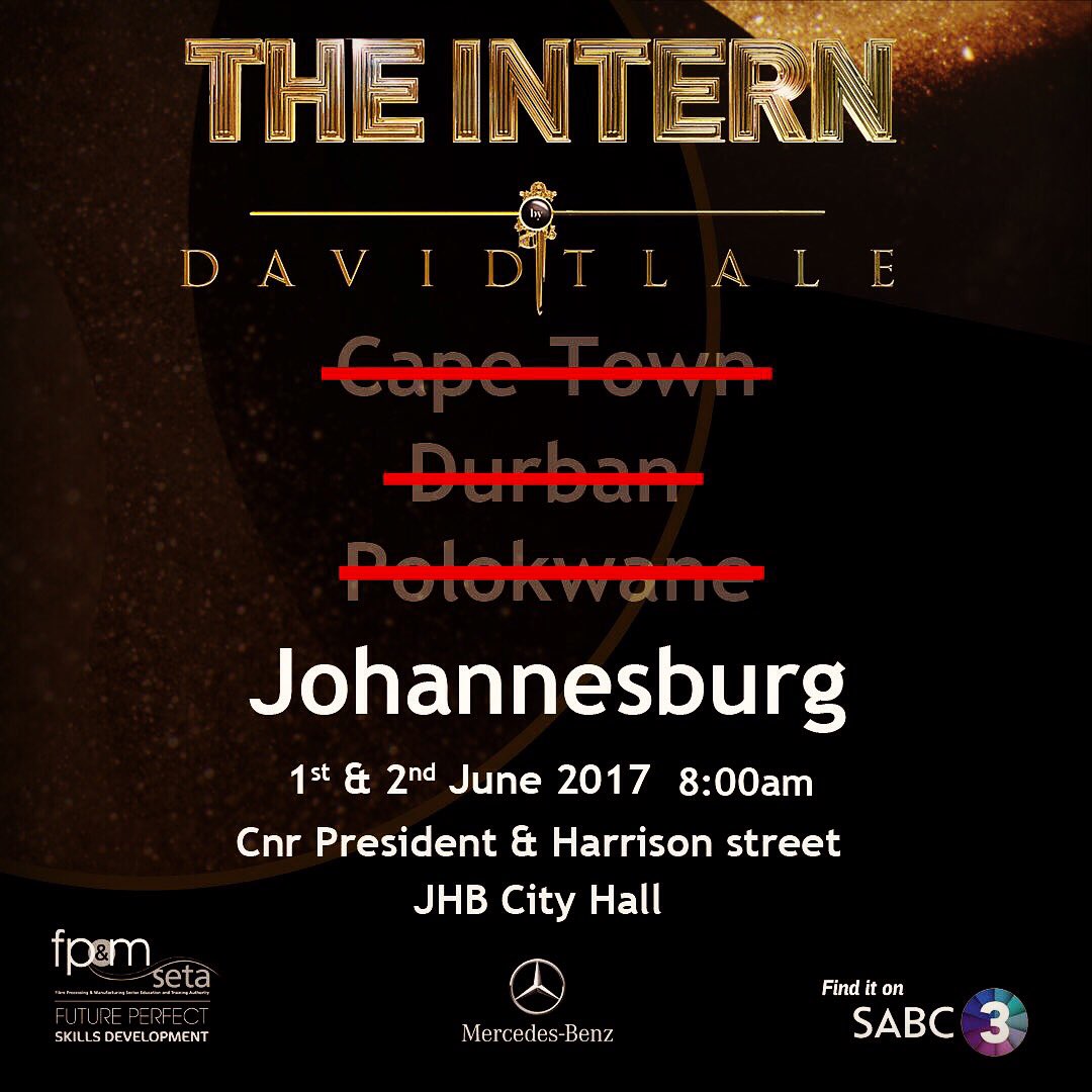 Tlale_large's tweet photo. Gauteng budding fashion designers pare you ready? @TheInternSA @SABC3 @Mercbenzsa @MACcosmetics #fpmseta C U on 1st &amp; 2nd June JHBCityHall https://t.co/IFiIDoFJYW