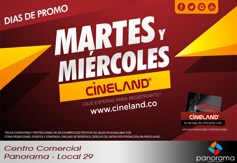ccpanorama's tweet photo. Hoy es MARTES de #Cineland! 🎬
¡Disfruta de hoy y mañana los grandes descuentos que tenemos para ti en boletería. 🎬
@infocineland #ccPanorama https://t.co/4SD5nFIm2G