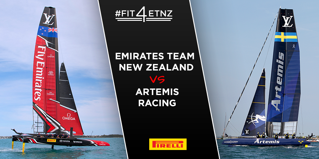 Pirelli's tweet photo. Time for a Rematch: #ETNZ vs @ArtemisRacing
May the better #Cyclor take all.
#ThereIsNoSecond #Fit4ETNZ #AmericasCup https://t.co/lQZaMJ67G0 https://t.co/csagYmPwwi