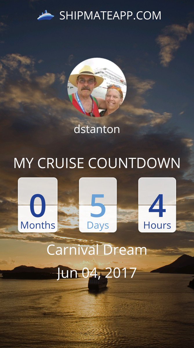 StantonDanny's tweet photo. #CruiseCountdown: 5 days until I'm #shipfaced on #CarnivalDream https://t.co/WniAREbAjl via @ShipMateApp. We so ready!! https://t.co/hnb2I3wiRS