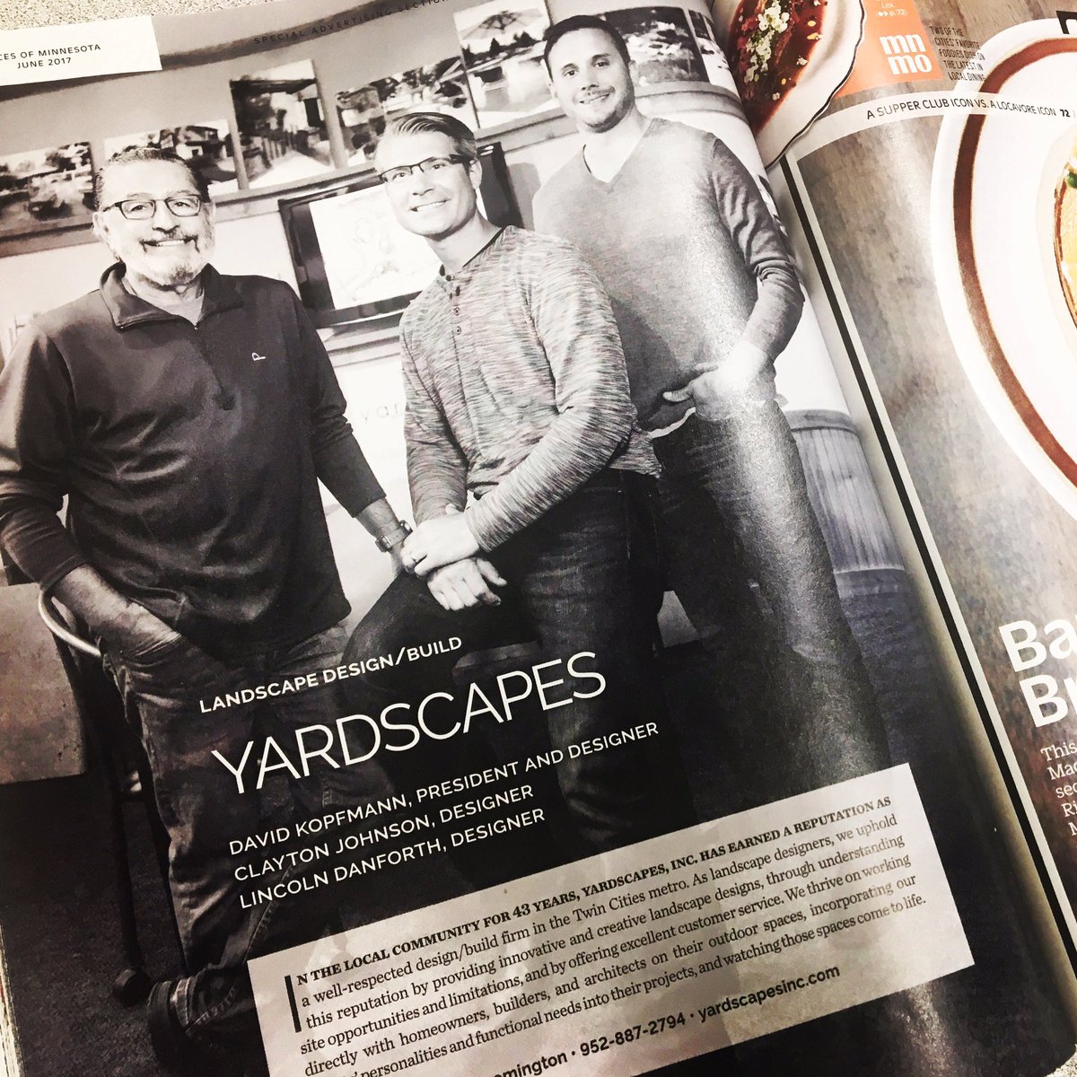 MinnesotaNLA's tweet photo. So cool to see the @Yardscapesinc #team in June's issue of @MNMOmag! #greenindustry #leaders #designbuild #designbuildfirm #MNLAmember https://t.co/UVmvzdpk9M