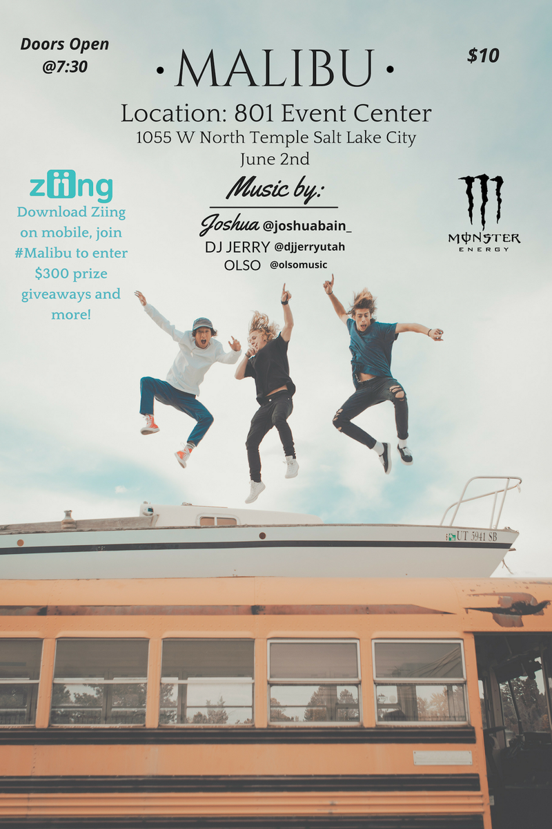 joshsbain's tweet photo. MALIBU BUS IS BRINGING A HUGE PARTY TO SLT LAKE CITY ft. JOSHUA. RT FOR $1 off and a MONSTER DRINK AT THE DOOR! https://t.co/o3zC9m6Vty