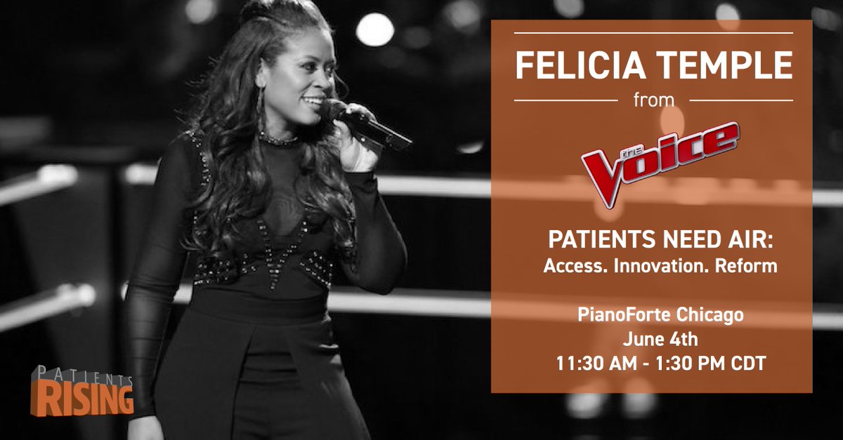 patientsrising's tweet photo. Watch @feliciatemple perform live June 4 in Chicago. Limited number of tickets saved just for our Twitter Followers https://t.co/X2HubwBnQU https://t.co/aM6AaRdsr7