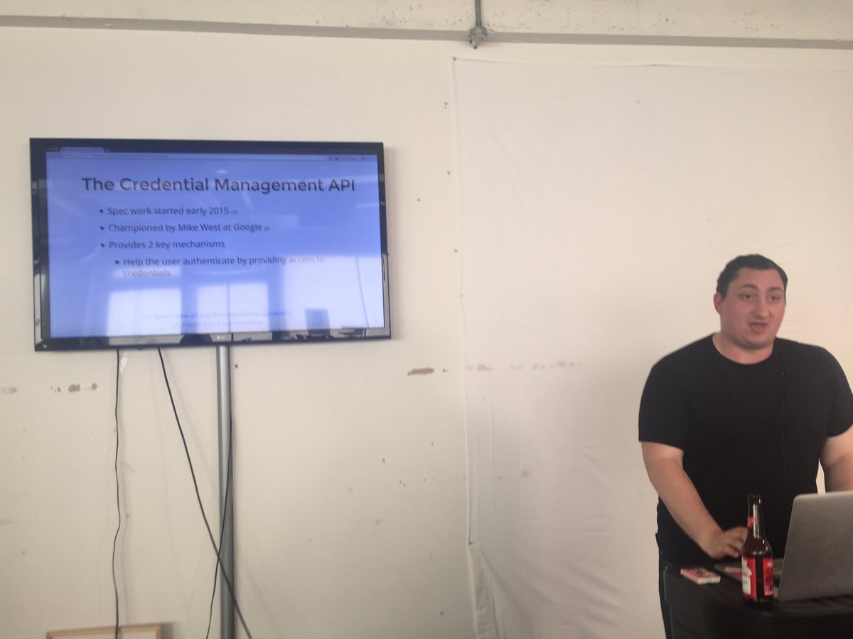 jsmonthlylondon's tweet photo. Our first speaker @james_allardice talking about #credentialmanagementapi #javascript https://t.co/ZPuxWrwyUG