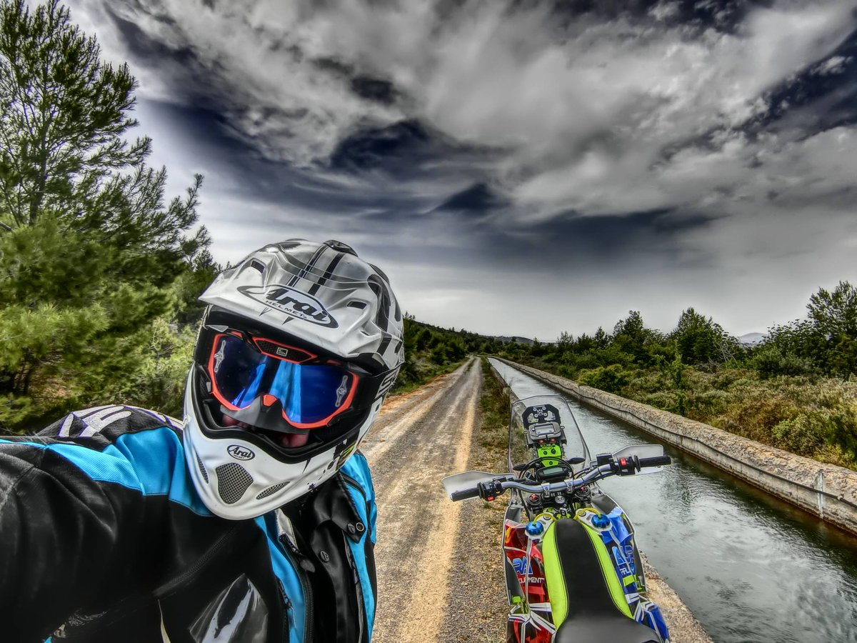 701RR's tweet photo. Rainy mood anyone? Incedible shots of @Husqvarna1903 #701RR in Greece.  
#AuroraRallyEquipment #701Xplorer #701RallyReplica #Ultimate701 https://t.co/0yDGfziHQk
