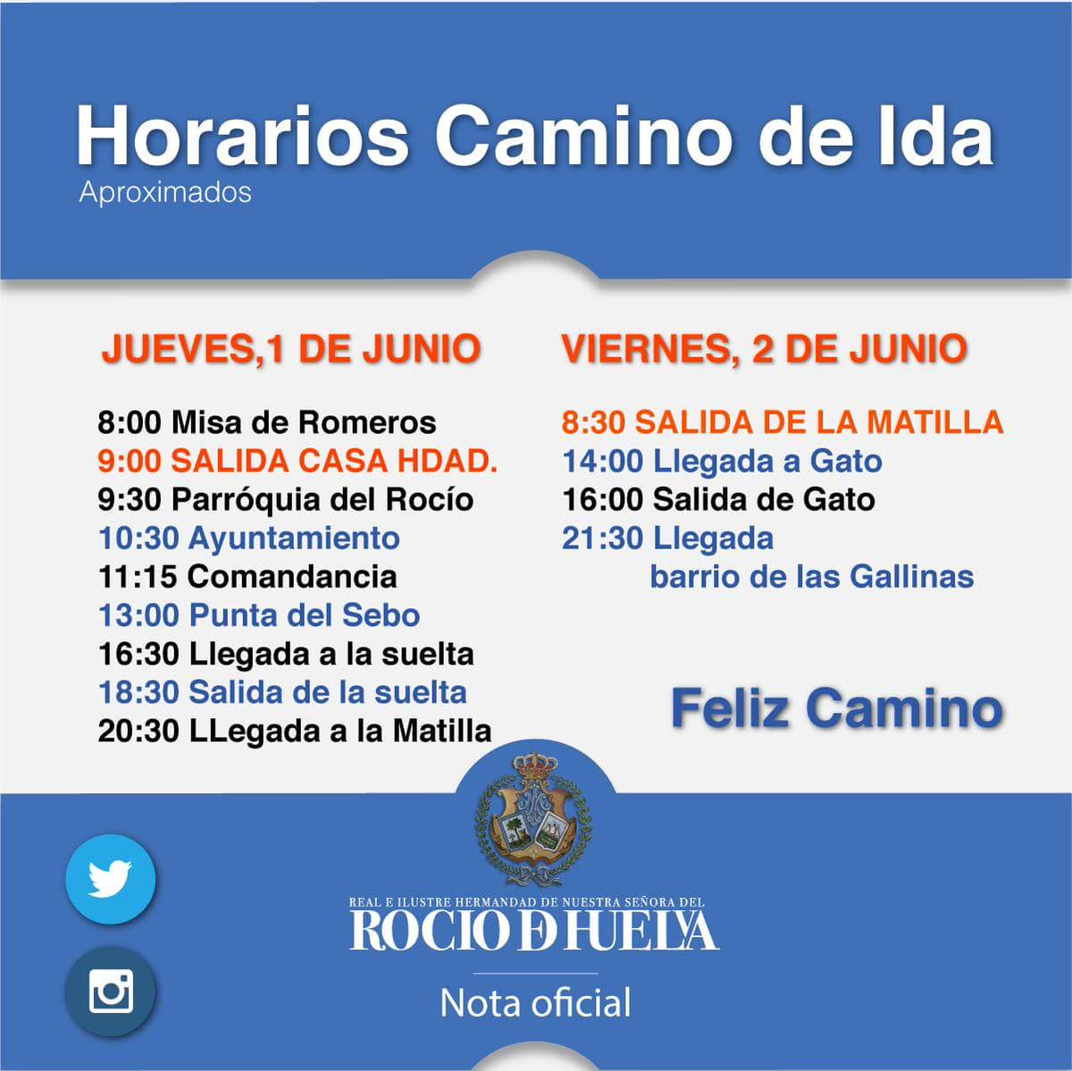 ElCostalorg's tweet photo. #RadioblogHuelva - Os dejamos los horarios de las Hdades filiales de la capital para este #Rocio2017 https://t.co/C1E7Wd0uu2