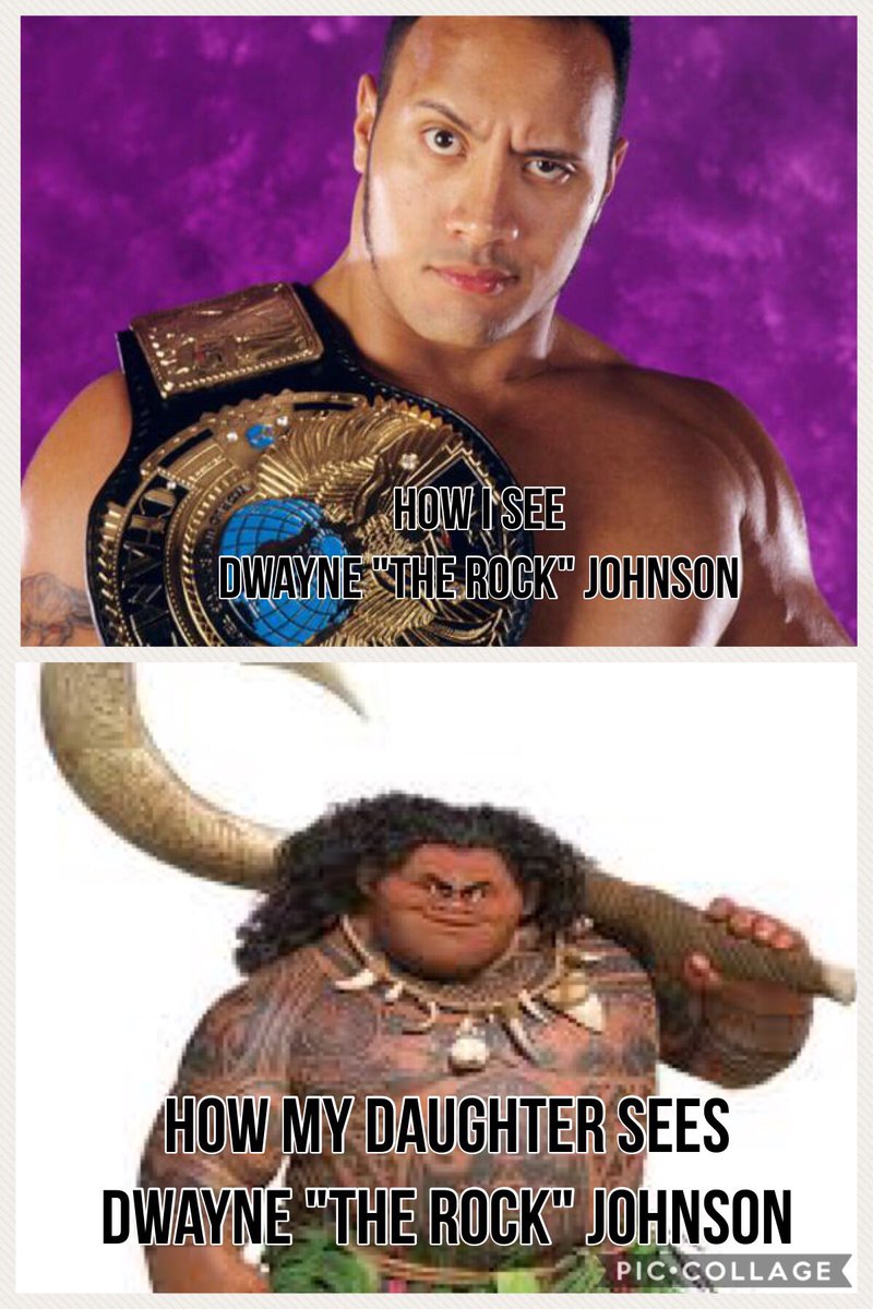 TheCleverFamily's tweet photo. Can we please discuss the fact that my version of Dwayne Johnson &amp; my daughters version are totally different lol https://t.co/wL22OwKlZJ