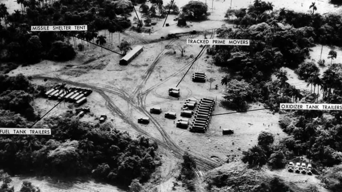 JFK1963GOUSA's tweet photo. It's October 14th 1962, My planes just flew over Cuba, what are those big white things that look like missile storage? #whatsup https://t.co/yUBIphNqKz