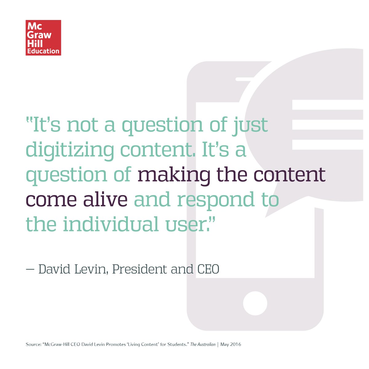 MHEducation's tweet image. Learning content is no longer a static experience. Personalization is key: mhed.us/2k1lT4j #edtechchat