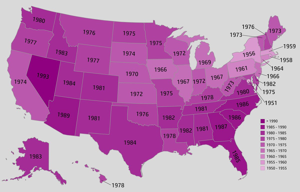 AmericanGeo's tweet photo. Average year that homes were built by U.S. state. https://t.co/bkIfCVbyUE https://t.co/FVsgcbTLWF