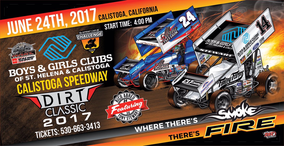 Dad &amp; I R hosting the Calistoga Speedway Boys &amp; Girls Club Dirt Classic June 24! Come see <a href="/TonyStewart/">Tony Stewart</a> <a href="/StenhouseJr/">Ricky Stenhouse Jr.</a> tackle <a href="/CalistogaSpeed/">Calistoga Speedway</a>