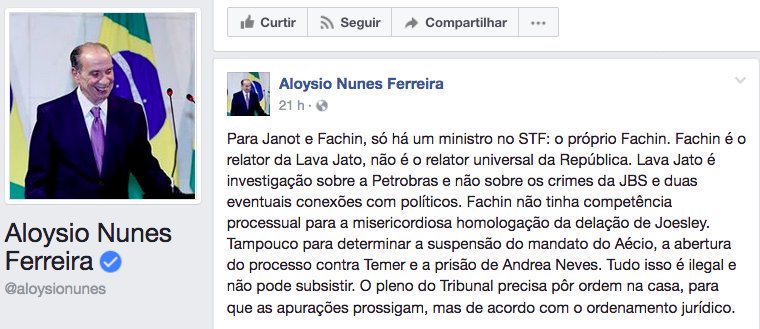 vando_correia's tweet photo. Para Aloysio Nunes, investigar Temer e o crimes da direita é uma gigantesca sacanagem. https://t.co/kcAr0IkEVb