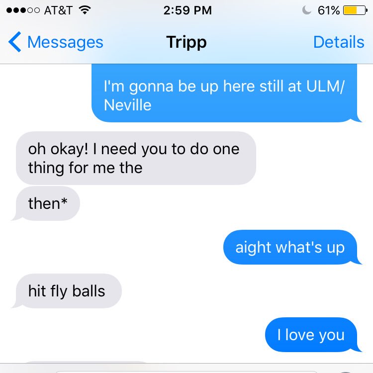 GriffithOlinde's tweet photo. @trippmartin22 gets me. #HitFlyBalls https://t.co/puCSsq2E5o
