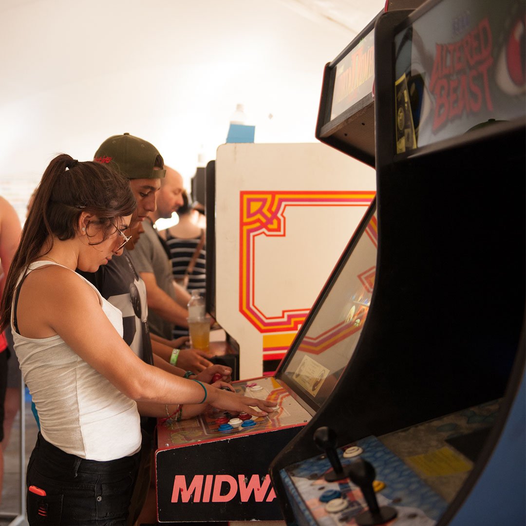 Cool off and game on in our air-conditioned arcade tent with free gameplay from our friends at <a href="/OffworldArcade/">Offworld Arcade</a>!