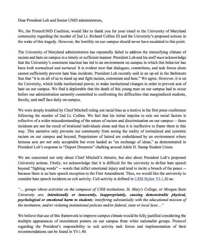 UMD_MASC's tweet photo. @Protect_UMD response to President Loh's emails and Action Plan. #RichardCollins #ProtectUMD #FearTheTurtle https://t.co/Zex5eEwlXw