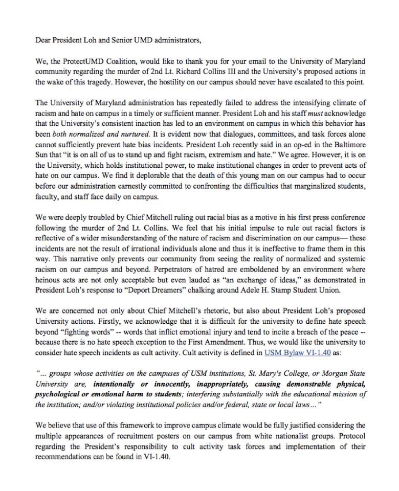 _hjamila's tweet photo. ProtectUMD's response to President Loh's email and Action Plan #protectUMD #FearTheTurtle https://t.co/xhnILCPuYM