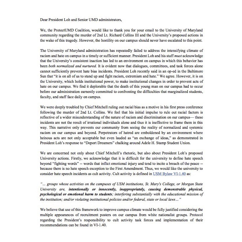 SIA_Chi97's tweet photo. ProtectUMD's Response to President Loh's email and Action Plan. #FearTheTurtle #ProtectUMD https://t.co/8gfWXQFX4q