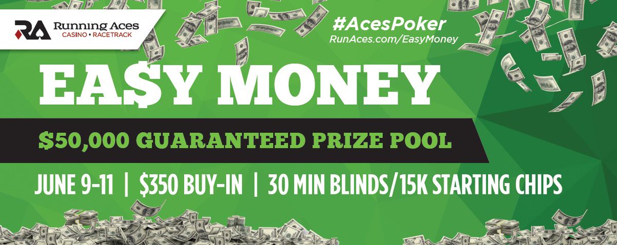 RunAcesPoker's tweet photo. RT by June 2 for a chance to win a $350 Easy Money Main Event seat! 18+ only no purchase req. #AcesPoker https://t.co/oHkRdp5f8t https://t.co/pd5qoRId8O