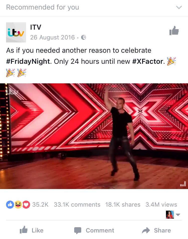 Something odd is going on with Facebooks algorithm updates! I just got served up an X factor post from August: I don't even like X factor!