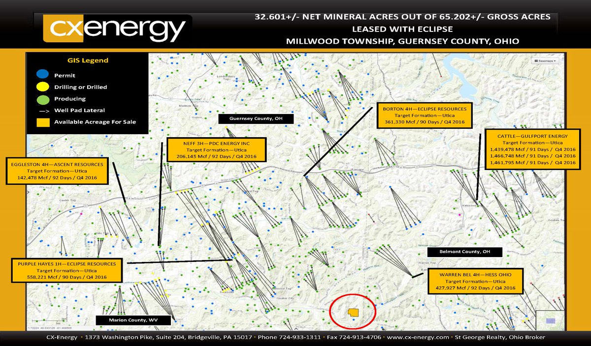 For Sale: 32.601+/‐ nma out of 65.202+/‐ gross acres in Millwood Twp, Guernsey Co, Ohio. Leased with Eclipse #drilling #shale #investment