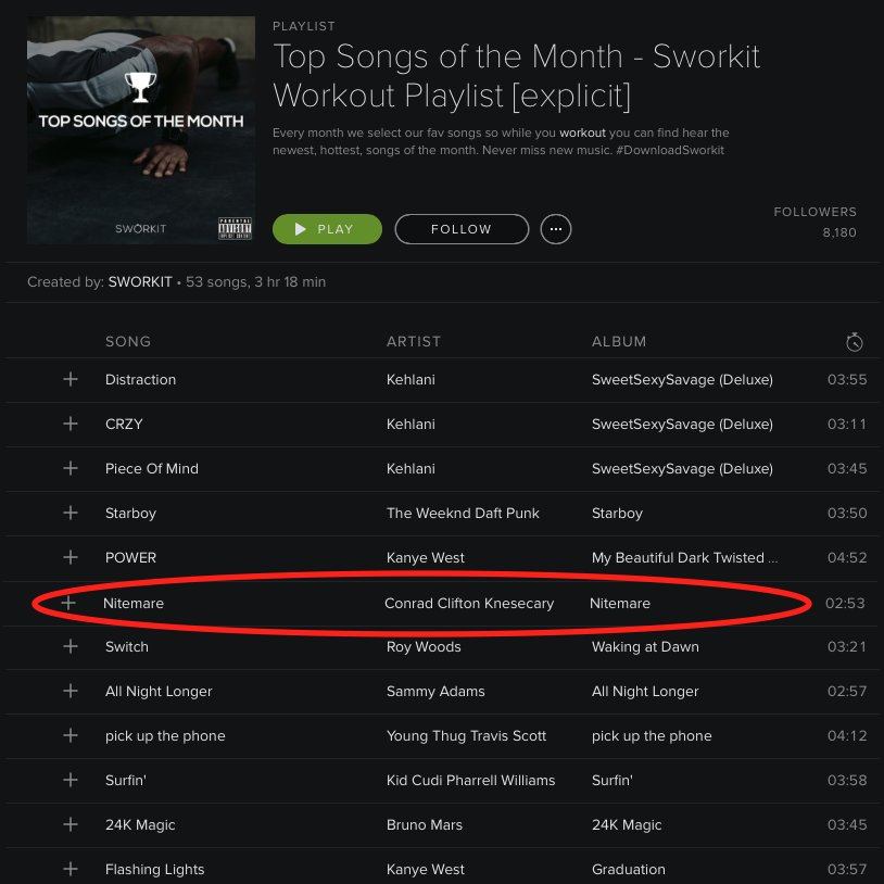 ConradClifton's tweet image. THX to @Sworkit 4 adding #Nitemare (ft. @Knscry) to TOP SONGS #playlist on @Spotify 🙏🙏❤️

#BeautifulTragedy OUT NOW! bit.ly/beautiful-trag…