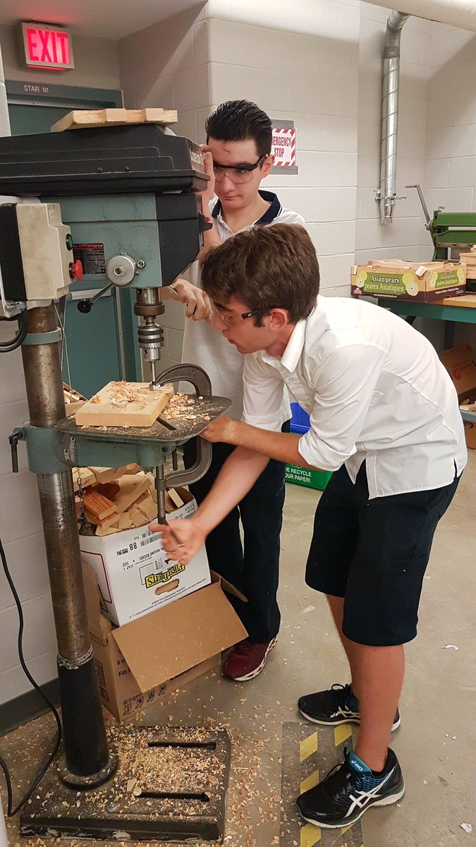 LRaffinOCSB's tweet photo. Today the grade 9s @Immaculata_HS used the drill press and power sanders in the creation of their wooden spinners! #whyMac https://t.co/cvmrlvrI6D