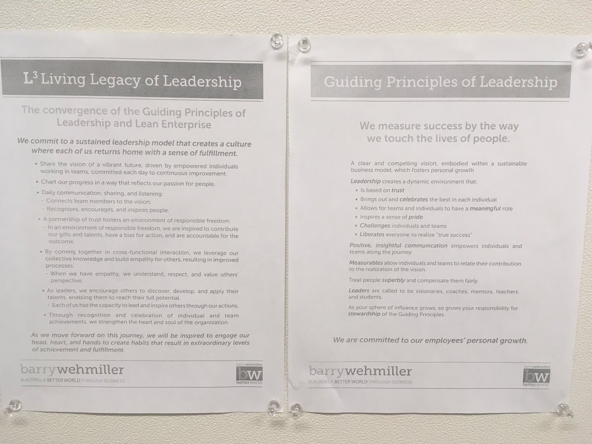 dompel's tweet photo. Even if the organization don't live by it, I have my principles of leadership on my wall from @barrywehmiller #Everybodymatter https://t.co/QHzIivbazc