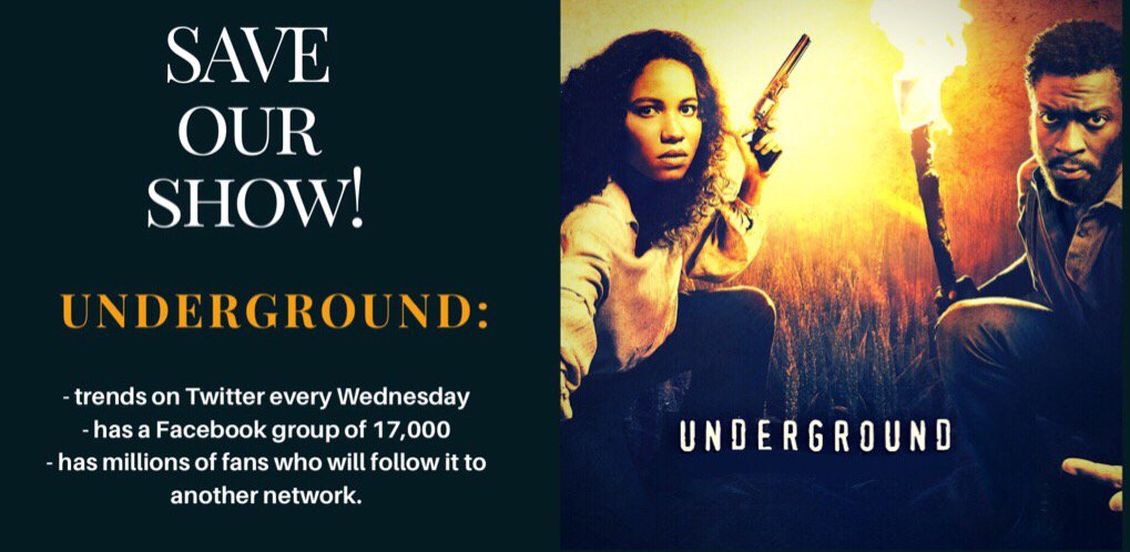 ObLucille's tweet photo. They Cancelled our show but the revolution ain't over! If u love #UndergroundWGN, RT to tell other networks to pick it up! #SaveUnderground https://t.co/fxyNOEHzxr