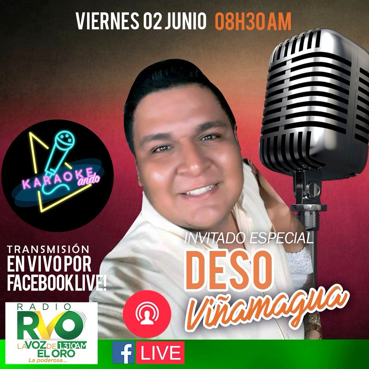 cesarpradojr's tweet photo. No te pierdas este  viernes "KARAOKEANDO"  con Deso  Viñamagua   a las 8h30 sigue la Transmisión Facebook live https://t.co/cCd2QWTgg6 https://t.co/obAAigTtXa
