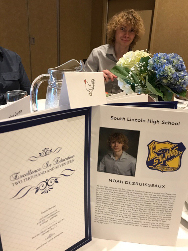 EdenHighDSBN's tweet photo. Excellence in Education winner Noah! #bigday #thankyouspeech #dinner @MeredithShort11 is his mentor! #chicken2 https://t.co/D5ilY1lauB